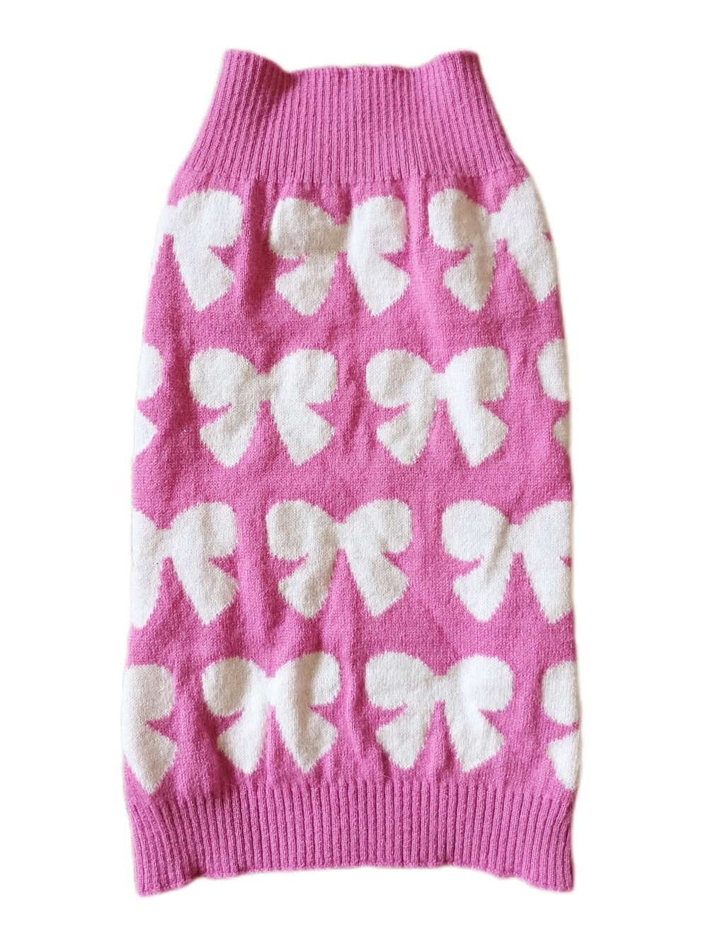 🩷 Lulu Pink Dog Sweater Pink Knit Cute Bow Medium M Pets White